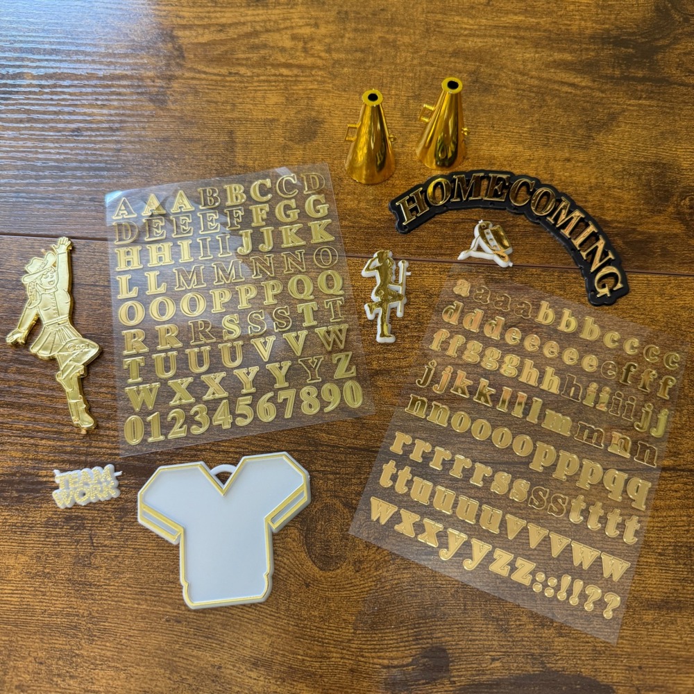Homecoming Mum Kit Majorette Dance Drill Gold Alphabet Stickers Megaphone Charms